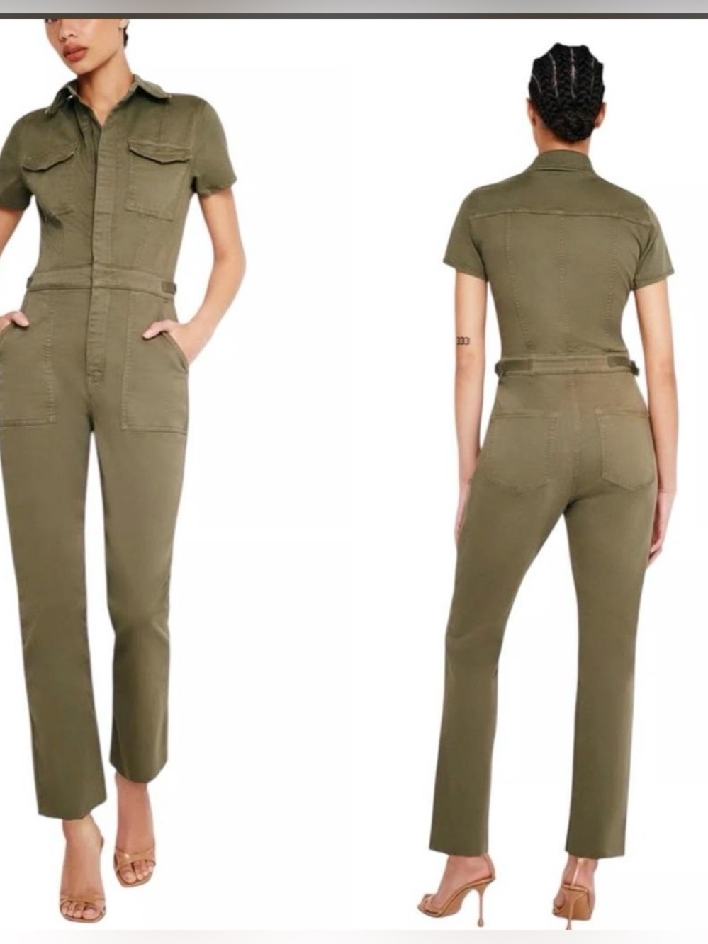 Good American - Sleeve Jumpsuit on Olive Green size Medium
